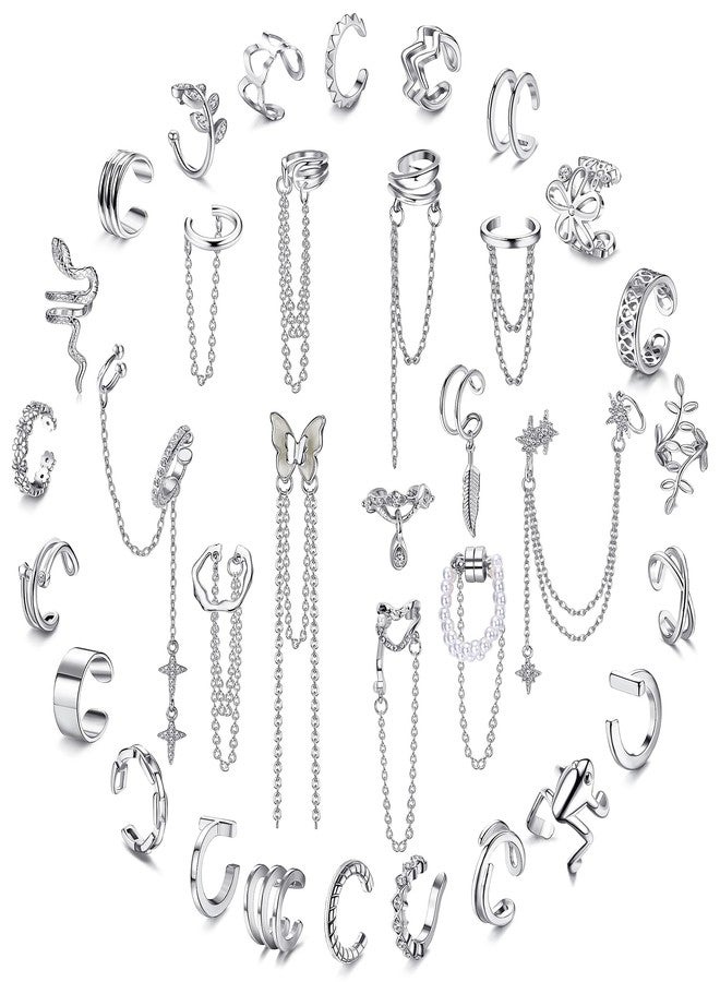 Florideco Ear Cuff Earrings Set for Women Adjustable Fake Earring Cuffs Non Piercing Earring Set Ear Jewelry Set Silver Plated - Image 1